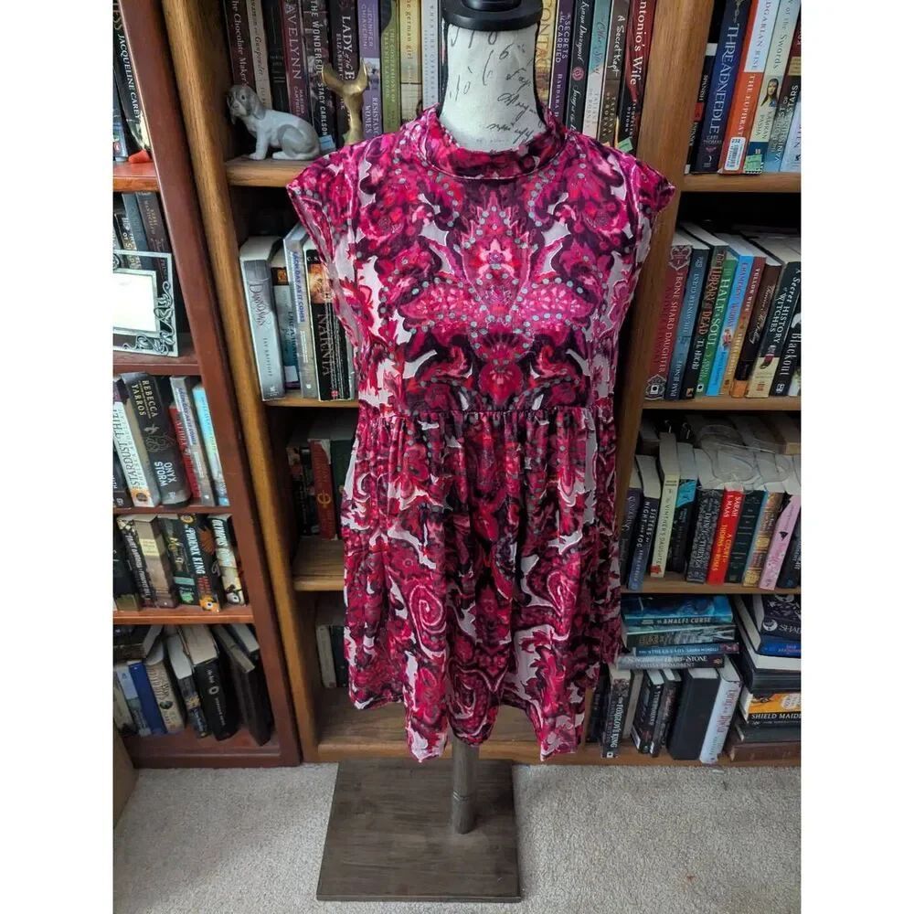 Free People Women’s Sleeveless Mock Neck Mini Dress Paisley Print Bohemian Size